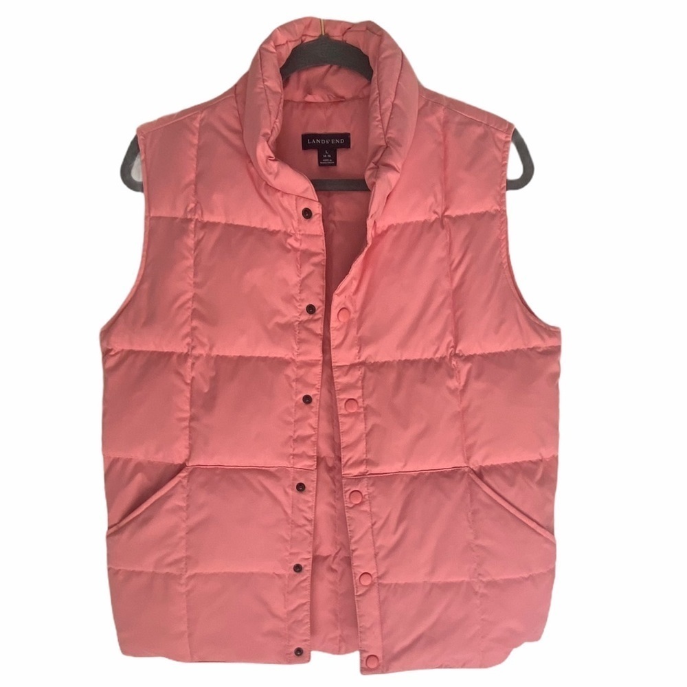 Lands End Pink Quilted Goosedown Puffer Vest Sz L